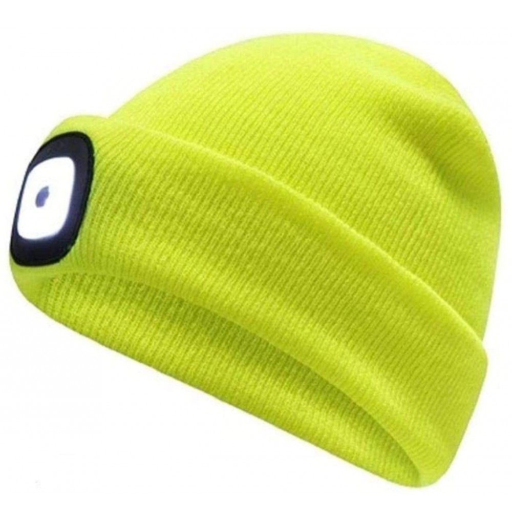 Skullies & Beanies Mens Pro Climate Knitted Beanie Hat with LED Light Black Navy Grey or Hi Vis Yellow - Hi Vis Yellow - CF18...