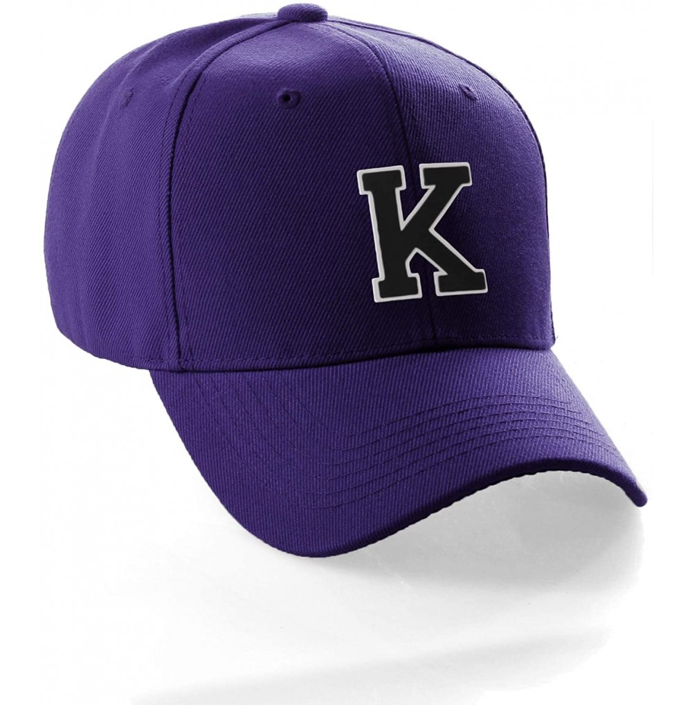 Baseball Caps Classic Baseball Hat Custom A to Z Initial Team Letter- Purple Cap White Black - Letter K - CV18NXY55O2