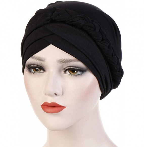 Skullies & Beanies Chemo Cancer Head Hat Cap Ethnic Bohemia Pre-Tied Twisted Braid Hair Cover Wrap Turban Headwear - A Black ...