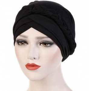 Skullies & Beanies Chemo Cancer Head Hat Cap Ethnic Bohemia Pre-Tied Twisted Braid Hair Cover Wrap Turban Headwear - A Black ...