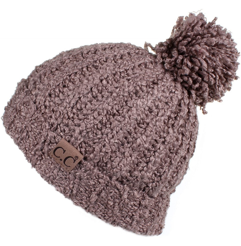 Skullies & Beanies Winter Hat Cable Knitted Large Soft Pom Pom Beanie Hat (HAT-7362) - Taupe - CD189LNDLNI
