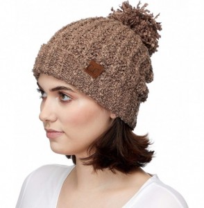 Skullies & Beanies Winter Hat Cable Knitted Large Soft Pom Pom Beanie Hat (HAT-7362) - Taupe - CD189LNDLNI