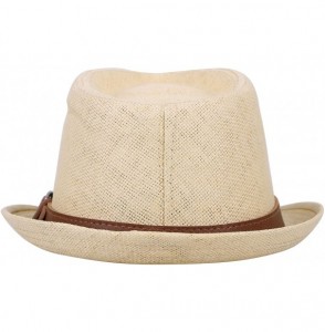 Fedoras Men/Womens Outdoor Casual Structured Straw Fedora Hat w/PU Leather Strap - Natural Hat Brown Belt - CK1804OQ7N9