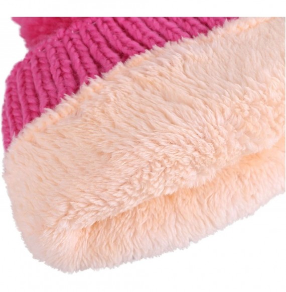 Skullies & Beanies Boys Girls Kids Knit Beanie with Pompom Toddlers Winter Hat Cap - Rose/Cream With Fleece - CY185369KMY