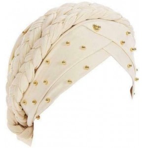 Skullies & Beanies Stay Beautiful Studded Chemo Hair Loss Cap Cancer Head Wrap Turban with Braided Lace for Women - Off-white...