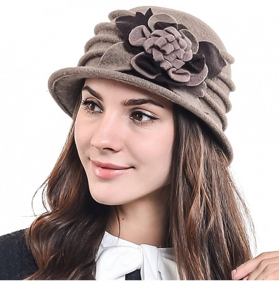 Bucket Hats Women's Elegant Flower Wool Cloche Bucket Ridgy Bowler Hat 09-co20 - Brown - CZ125YOO3OR