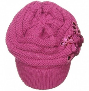 Newsboy Caps Women's Knit Newsboy Hat with Satin Flower - Fuchsia - CT120240OAF