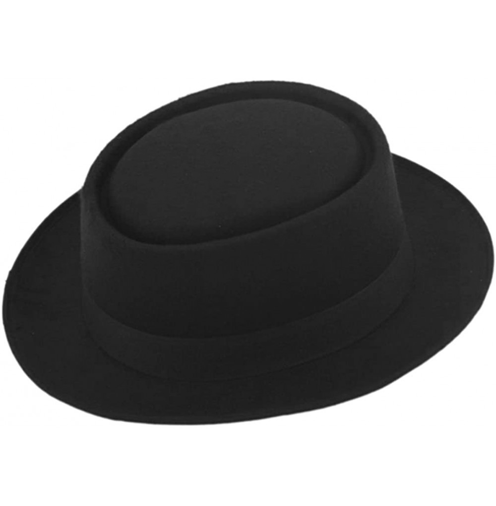 Fedoras Unisex Felt Pork Pie Cap Porkpie Hat Upturn Short Brim Black Ribbon Band - Black - C6183K20LNZ