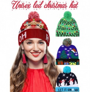 Skullies & Beanies 4 Pieces Led Christmas Beanie Hat Led Light Up Xmas Hat Knit Christmas Cap with 6 Lights - CC18A7DEK2E