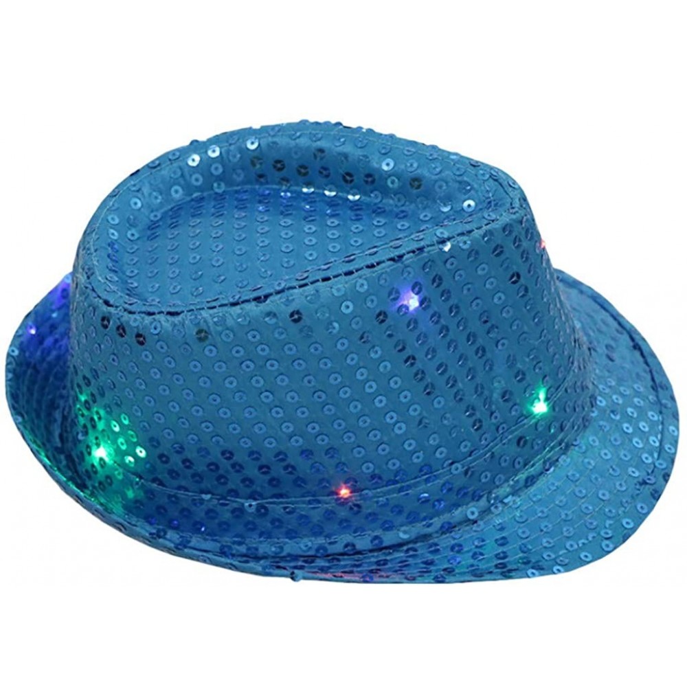 Fedoras Unisex Light Up Led Fedora Cap Colorful Sequin Fancy Dress Dance Party Women Men Hat - Blue - CJ18N06UTKN