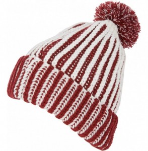 Skullies & Beanies Rhea Unisex Heathered Multi Colored Stripe Pom Pom Beanie Hat - Red - CR124LWAIIH