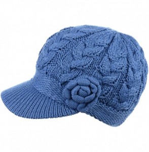 Skullies & Beanies Womens Winter Visor Cap Beanie Hat Wool Blend Lined Crochet Decoration - Steel Blue Rose - CW18WCHWT8M