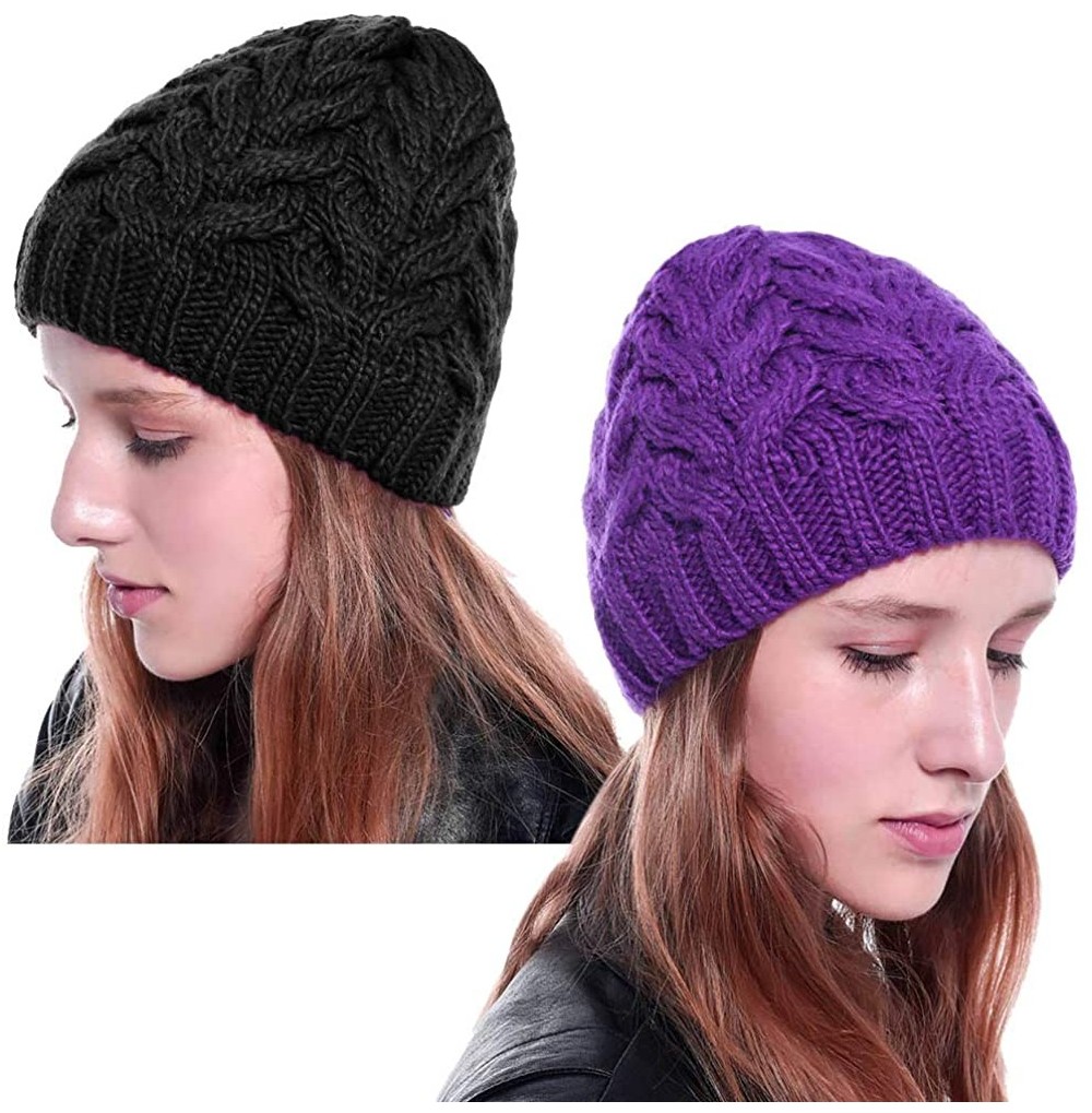 Skullies & Beanies 2 Pack Winter Beanie Knit Hat Slouchy Cable Chunky Baggy Snow Hat Thick Soft Warm Skull Skip Cap for Women...