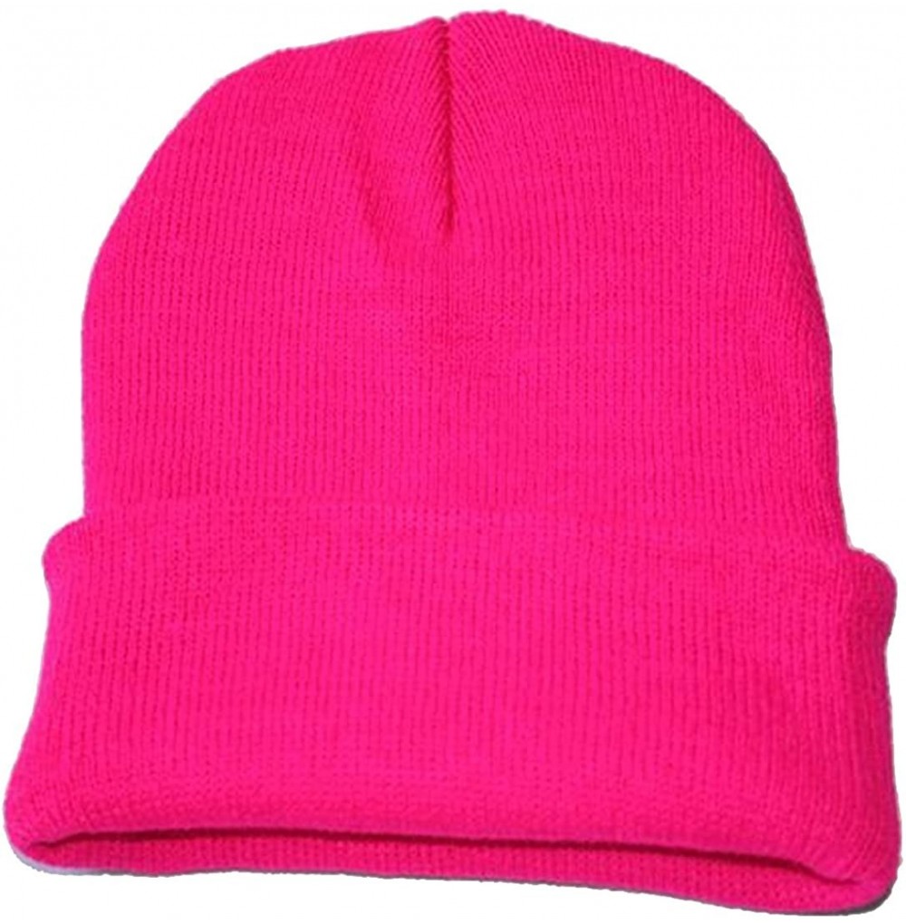 Skullies & Beanies Neutral Winter Fluorescent Knitted hat Knitting Skull Cap - Rose Red - C5187WD8W0Q