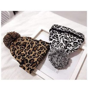 Skullies & Beanies Women Knit Hats Warm Leopard Beanie with Pom - Pink - CA18U8Q58SA