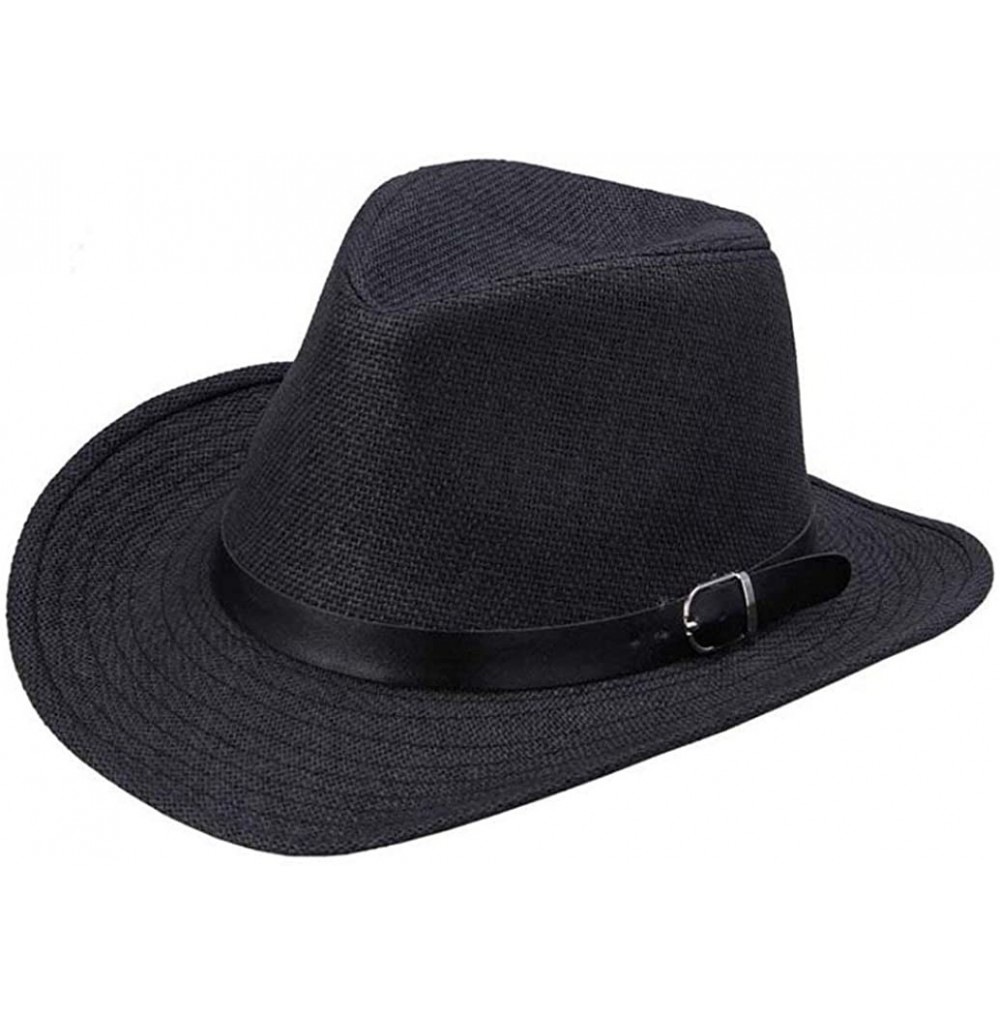 Cowboy Hats coromoseMen's Summer Straw Hat Cowboy Hat - Black - C2122L2OHMX