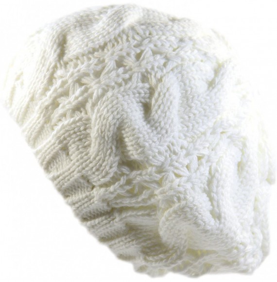 Berets Warm Chuncky Knit Over Size Cable Beanie Beret- White - CT11VC7YKB7