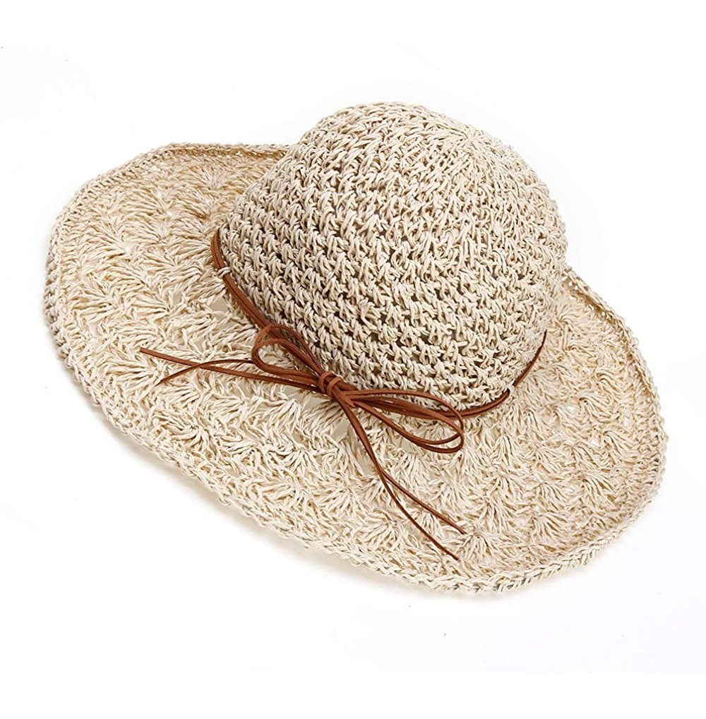 Sun Hats Straw Hats for Women Wide Brim Caps Foldable Summer Beach Sun Protective Hat - Beige - CP18RQG0HM3
