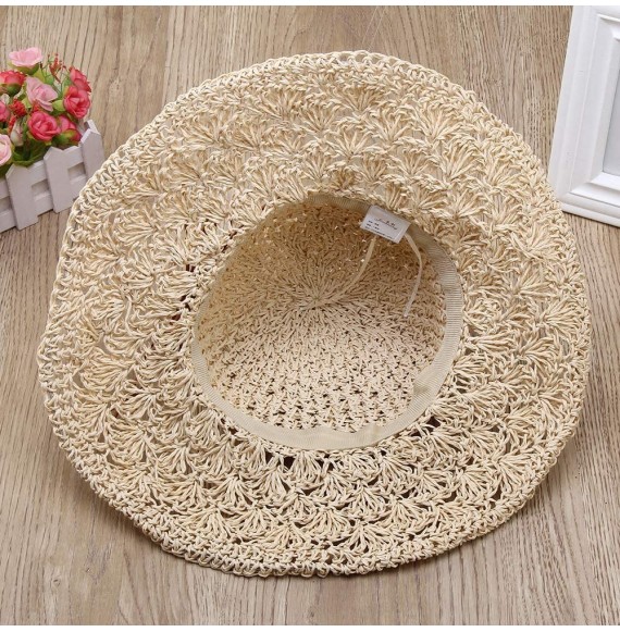 Sun Hats Straw Hats for Women Wide Brim Caps Foldable Summer Beach Sun Protective Hat - Beige - CP18RQG0HM3