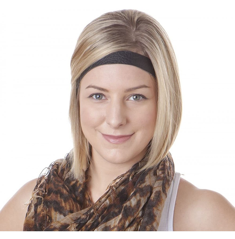Headbands Women's Adjustable NO Slip Faux Leather Headband (Wide Black 1pk) - CN11VHBBJ6H