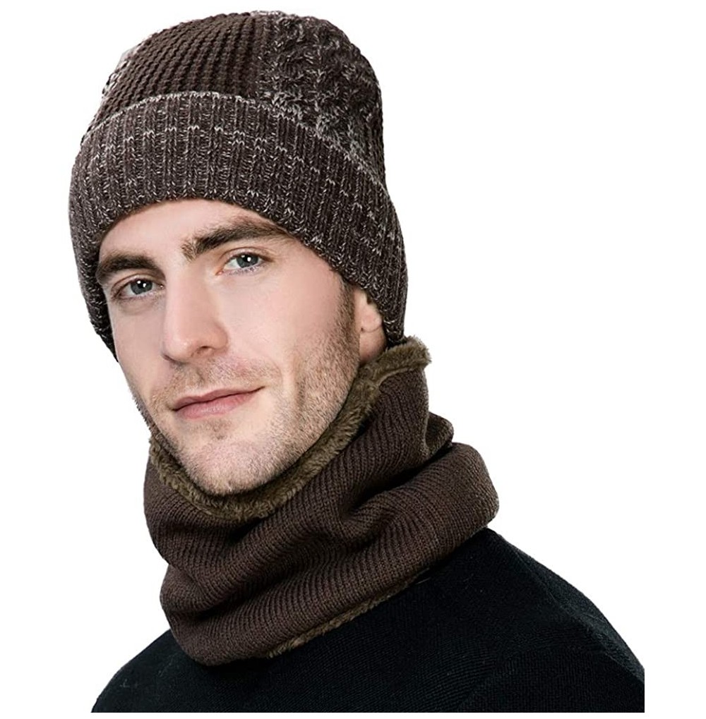 Skullies & Beanies Wool Visor Beanie for Men Winter Knit Hat Scarf Sets Neck Mask - 16201coffee - CG18IL9EL6T