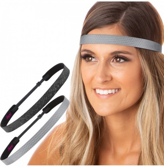 Headbands Women's Adjustable Non Slip Geo Sport Headband Multi Gift Pack - Black & Gunmetal Skinny Geo 2pk - C219770ZAUZ