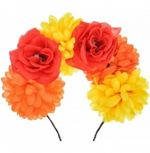 Headbands Custom Mexican Flower Crown Day of The Dead Hawaiian Boho Frida Floral - Orange-red-sk-yellow - CP18YK5O9LD