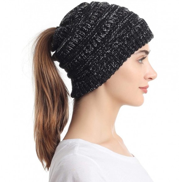 Skullies & Beanies Ponytail Messy Bun Beanie Tail Knit Hole Soft Stretch Cable Winter Hat for Women - CW18X4L3Y9R