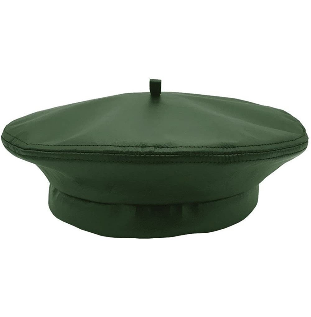 Berets Winner Caps Unisex Cowhide Leather Beret Made in USA - Hunter Green - CX180I77AM9