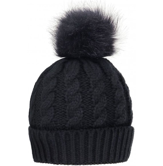 Skullies & Beanies Women's Winter Soft Chunky Cable Knit Pom Pom Beanie Hats Skull Ski Cap - Black1 - C7188AQSX40