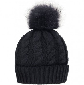 Skullies & Beanies Women's Winter Soft Chunky Cable Knit Pom Pom Beanie Hats Skull Ski Cap - Black1 - C7188AQSX40