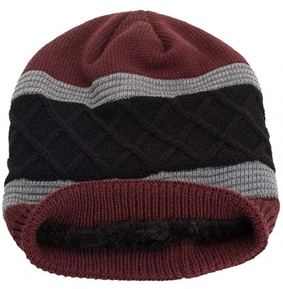 Skullies & Beanies Women Men Winter Knit Warm Flexfit Hat Stripe Ski Baggy Slouchy Beanie Fashion Skull Cap - Wine - CL18HTOGK67