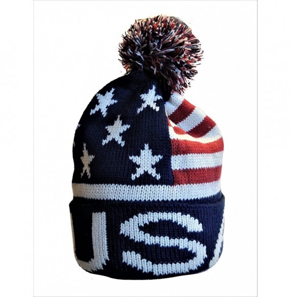Skullies & Beanies Winter Hat - Knit- Cuffed Beanie with Pom Pom- USA Flag Design- Warm Fun for Cold Days- Small-Medium - CU1...