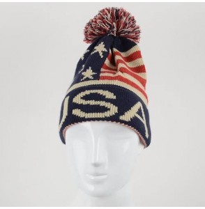 Skullies & Beanies Winter Hat - Knit- Cuffed Beanie with Pom Pom- USA Flag Design- Warm Fun for Cold Days- Small-Medium - CU1...