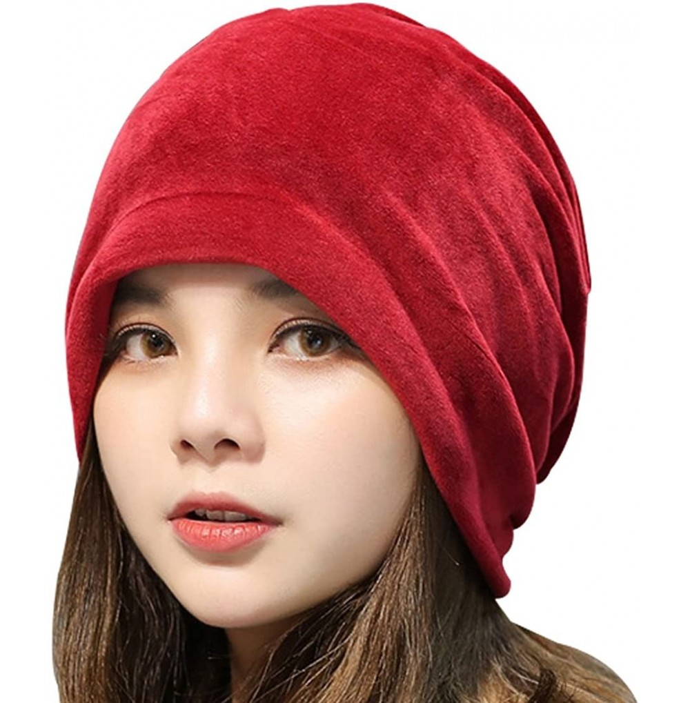 Skullies & Beanies Women Slouchy Beanie Mix Knit Skully Ski Cap Warm Winte Soft Hats - Red - CJ1868LGCMG