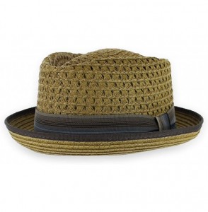 Fedoras Belfry Men Women Summer Straw Porkpie Vented Trilby Fedora Hat in Blue Tan Black Brown Burgundy - Brown - CF19366TNYY