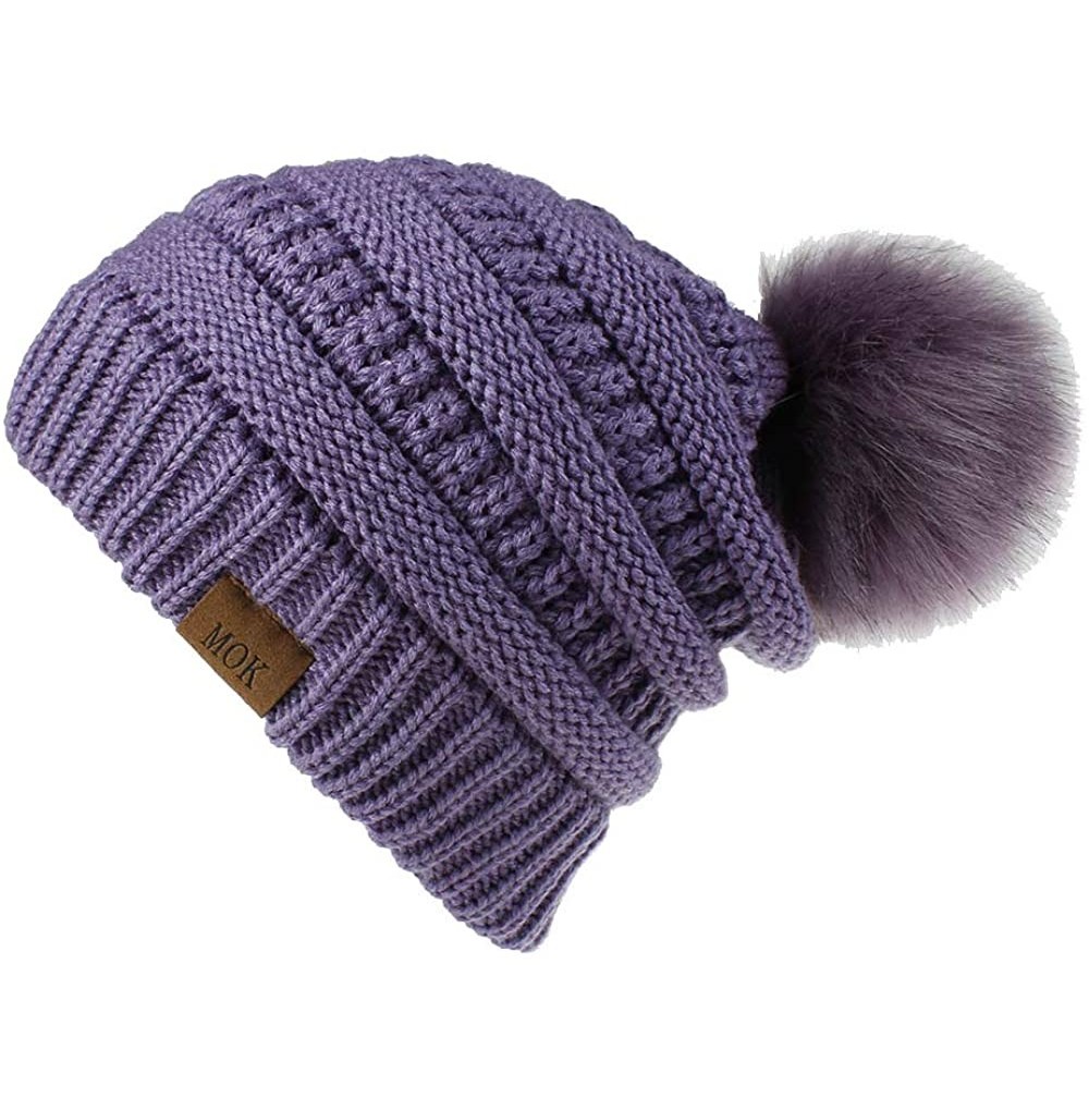 Skullies & Beanies Knit Beanie Skull Cap Thick Fleece Lined Soft & Warm Chunky Beanie Hats or Scarf for Women Daily - F - Pur...