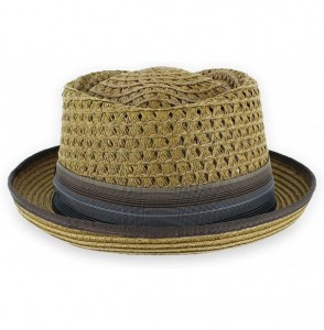 Fedoras Belfry Men Women Summer Straw Porkpie Vented Trilby Fedora Hat in Blue Tan Black Brown Burgundy - Brown - CF19366TNYY