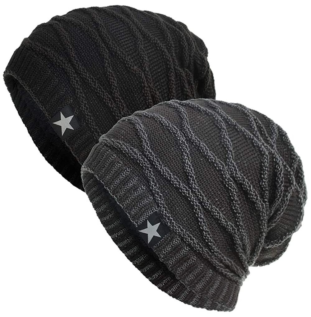 Skullies & Beanies 2 Pack Cotton Beanie Cap Soft Warm Headwear for Men and Women One Size.Momoon - 2pcs Ripple Grey/Black - C...