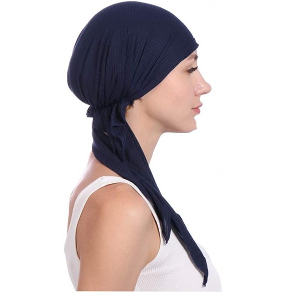 Skullies & Beanies Womens Turban Chemo Hat Head Scarves Slip-On Pre-Tied Headwear Bandana Sleep Hair Cover - Navy - C9196DK9AAY