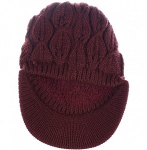 Newsboy Caps Womens Winter Chic Cable Warm Fleece Lined Crochet Knit Hat W/Visor Newsboy Cabbie Cap - Leafy Burgundy - C51860...