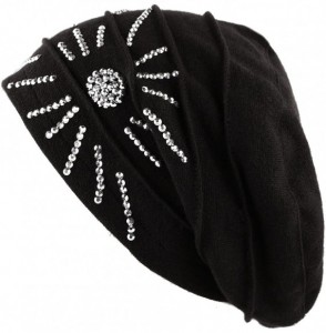 Skullies & Beanies Women's Knit Handmade Fleece Lined Slouchy Baggy Beanie Skully Hat - Black - C9126IAQZVJ