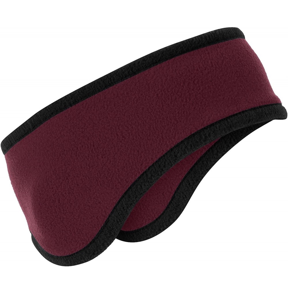Cold Weather Headbands Soft & Cozy Two-Color Fleece Headband With Ear Warmers - Maroon - C911SRUCO4H