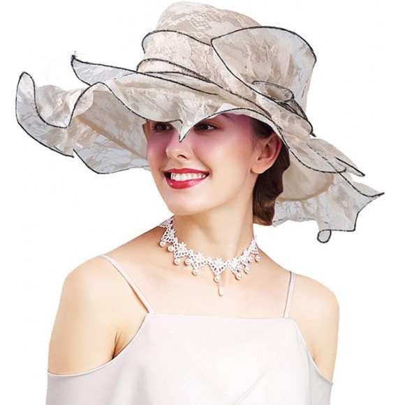 Sun Hats Women's Organza Kentucky Derby Church Fascinator Hat Wide Brim Summer Sun Hat for Bridal Tea Party Wedding - CG18TOS...