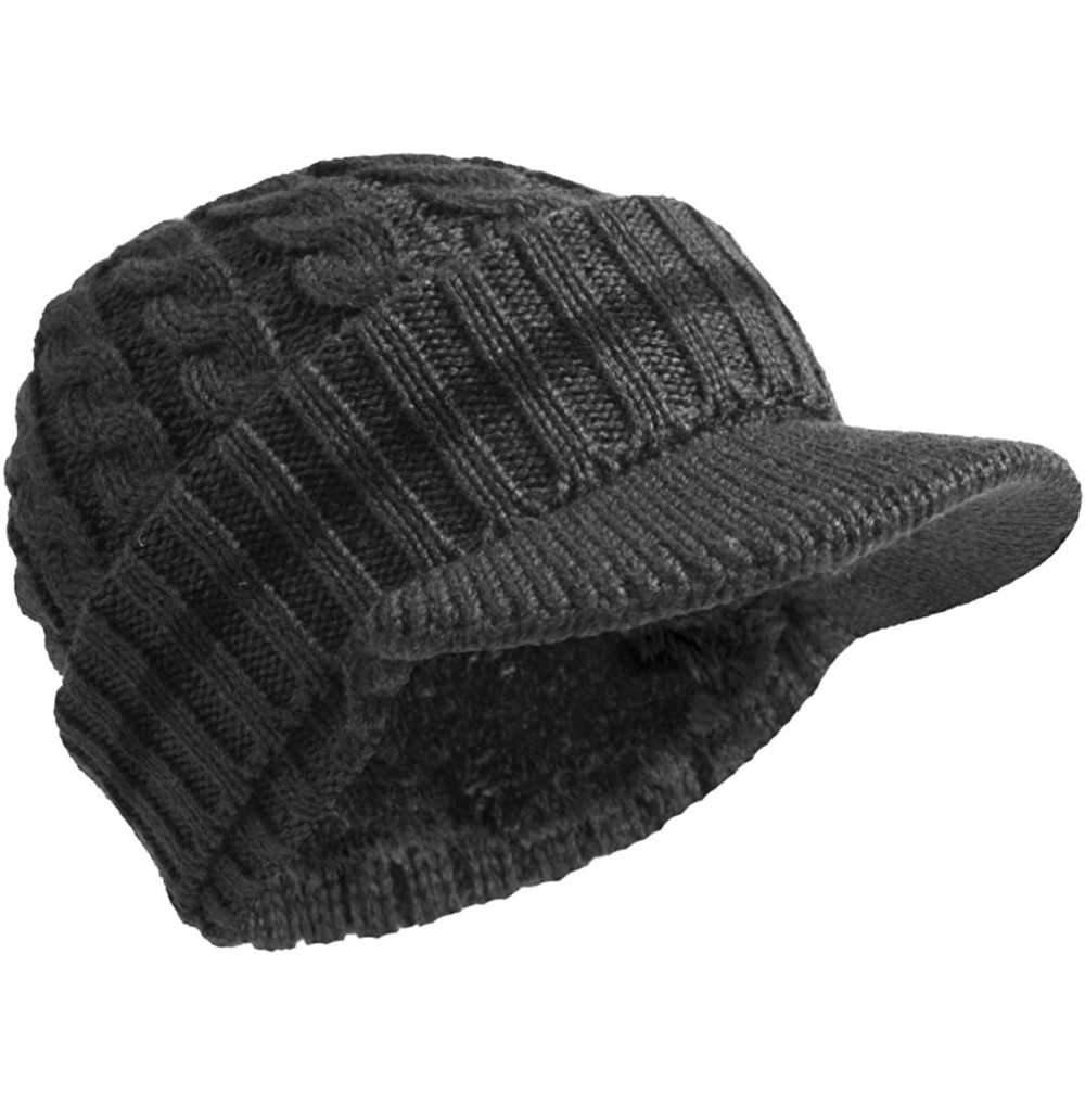 Newsboy Caps Retro Newsboy Knitted Hat with Visor Bill Winter Warm Hat for Men - Grey-1 - C418LGNTKRK