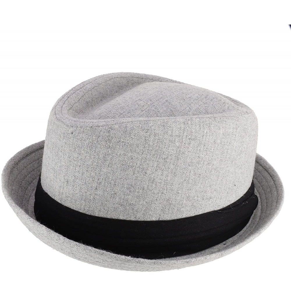 Fedoras Cotton Wool Blend Upbrim Porkpie Fedora Hat - Charcoal - CC18GNEMQ2E
