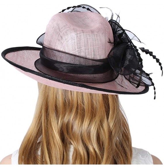 Sun Hats Women 3 Layers Sinamay Kentucky Derby Church Sun Summer Hats - Pink Black - CN18E23YSZA