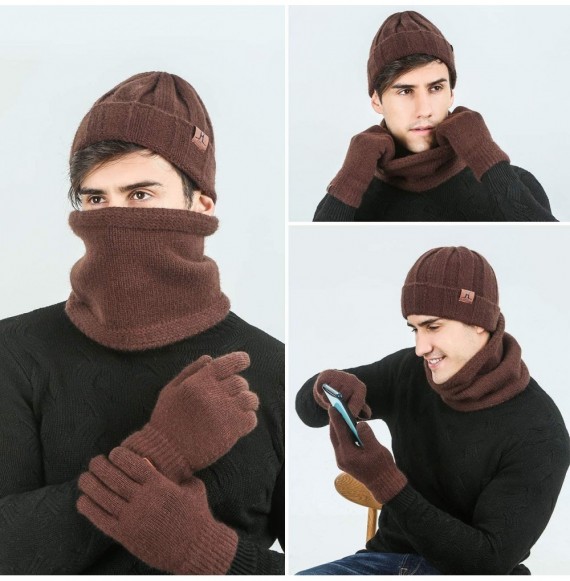 Skullies & Beanies Knit Beanie Hat Scarf and Glove Set for Men and Women- Winter Caps Neck Warmer with Touchscreen Gloves - C...