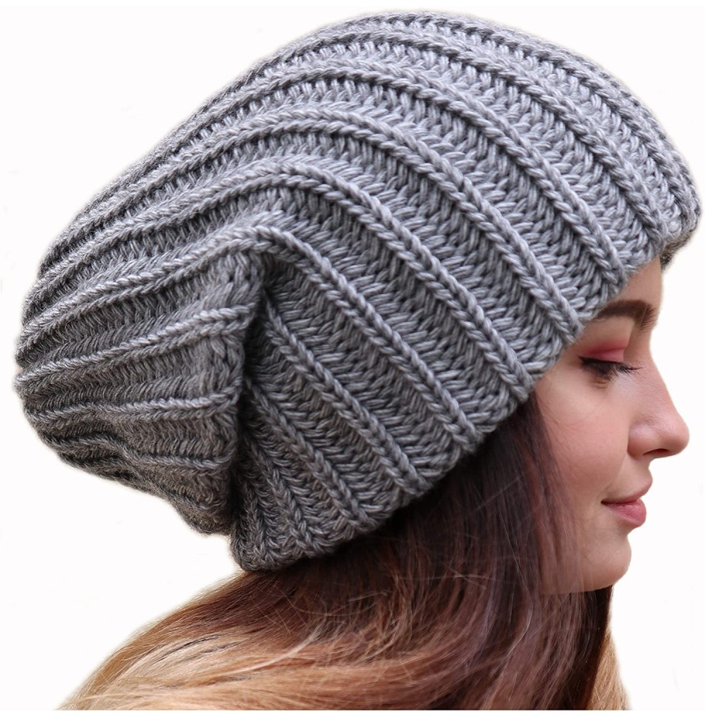 Skullies & Beanies Slouchy Beanie Oversized Warm Winter Dreadlock Hat for Women Knit Beanie for Men - Grey - CU18YN9DA0L