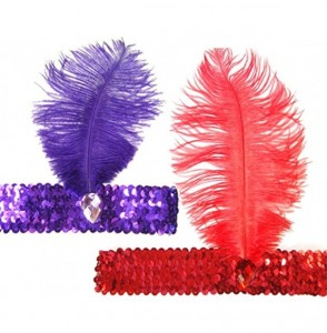 Headbands Women's Feather 1920s Headpiece Shining Sequins Party Headband - Rose - CS12KHEBQPX